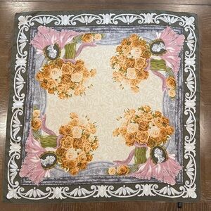 Authentic Christian Dior Silk Scarf with Orange and Gray Accents